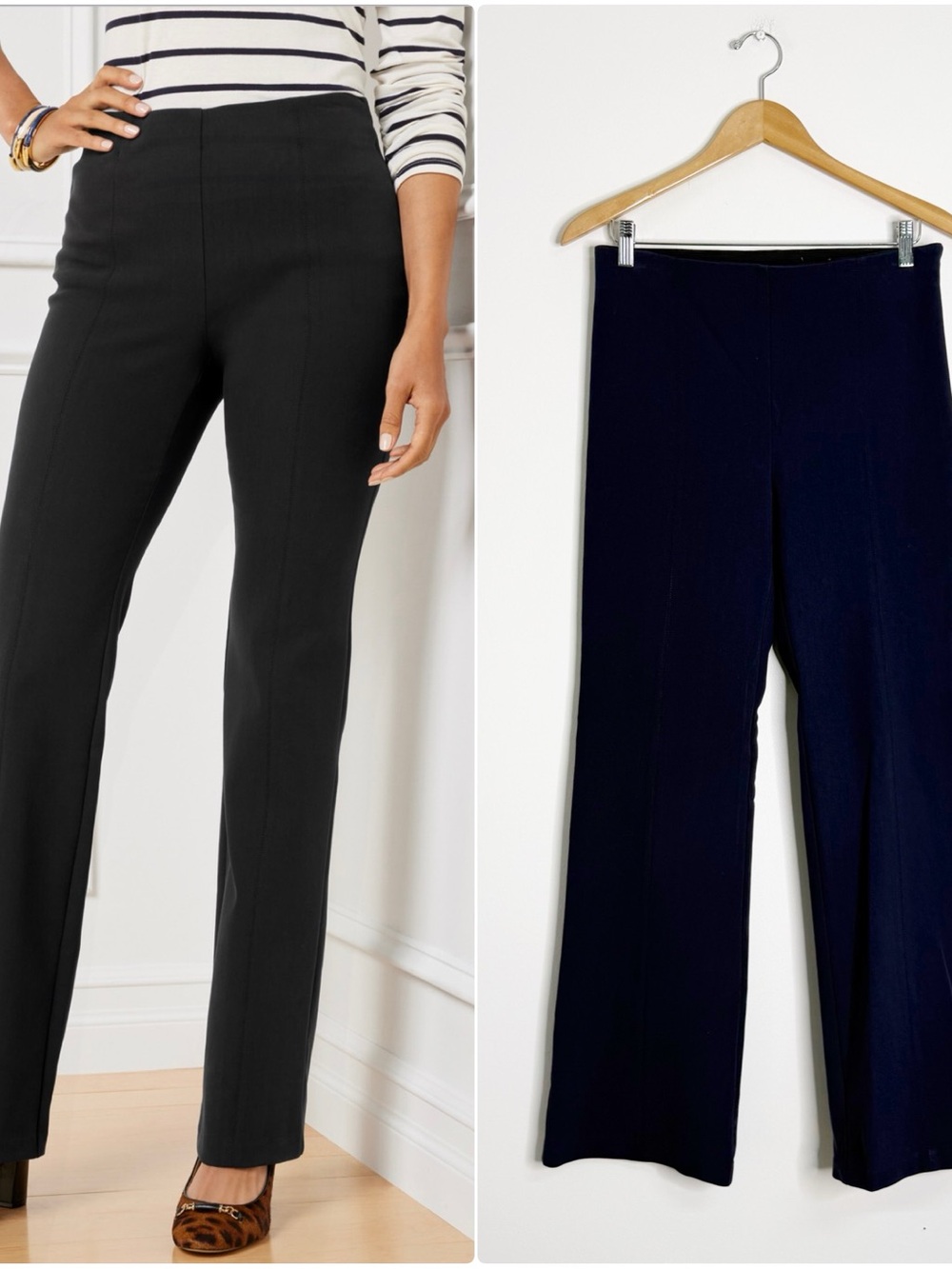 Talbots Portland Trouser Pants Size 8 Navy Side Zip Elastic Waist